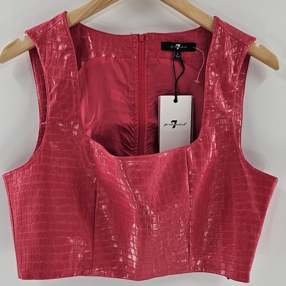 7 For All Mankind Croc Embossed Faux Leather Sleeveless Cropped Top Womens Large - Picture 1 of 16